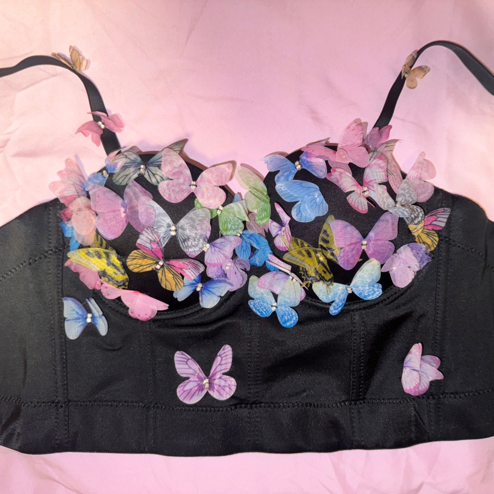 Black Corset with 3D Butterfly Accents